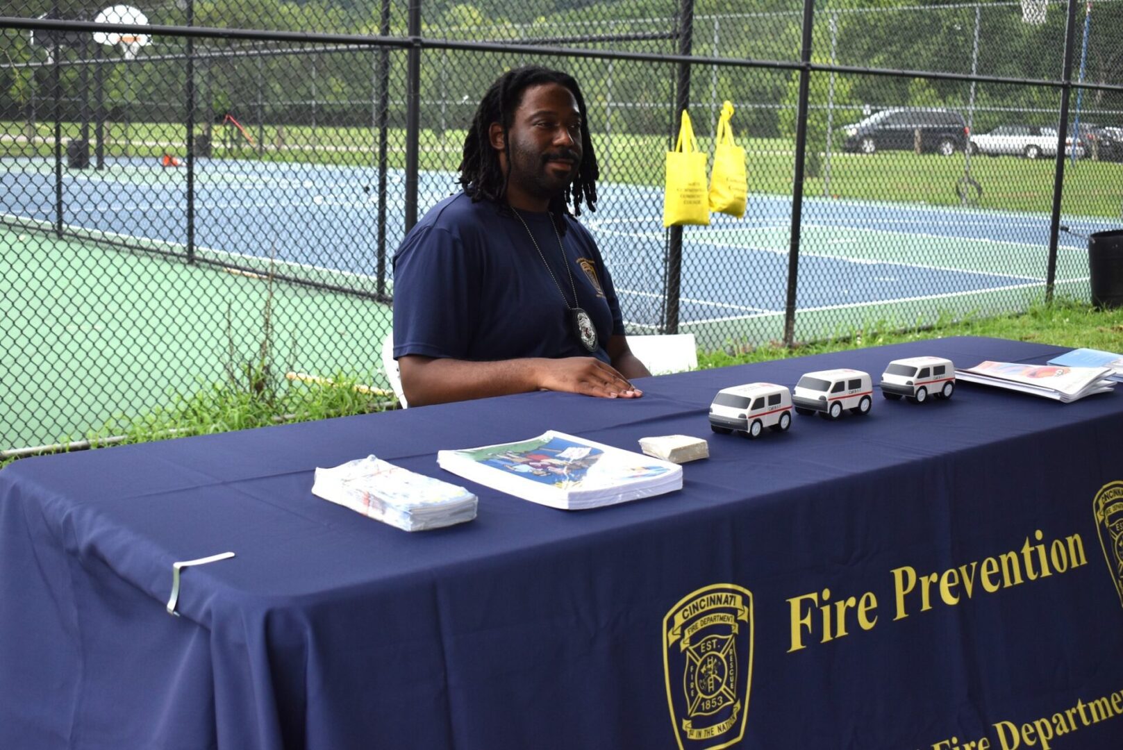 Fire prevention information table at event