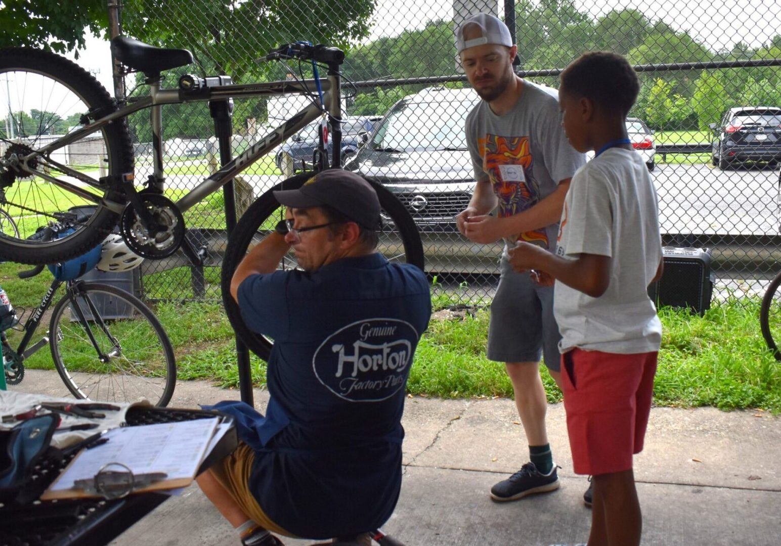Outdoor bike repair session